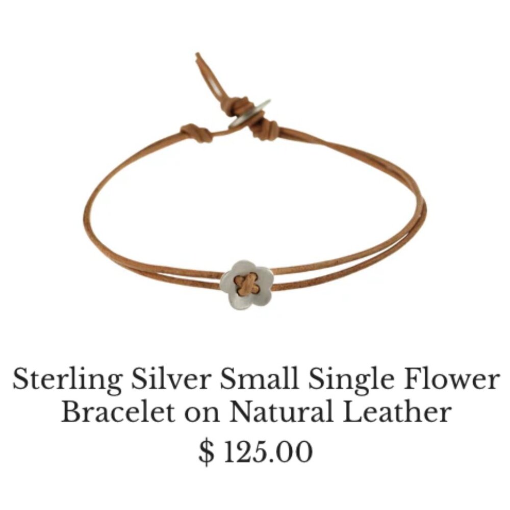 Me&Ro Sterling Silver Small Flower Bracelet on Natural Leather (never worn)